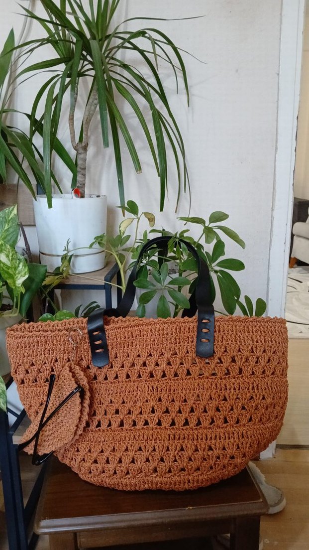 Kahverengi Örgü Bohem Kadın Çanta - Görsel 2