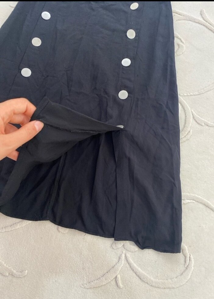 Düğmeli Siyah  Etek - Görsel 2