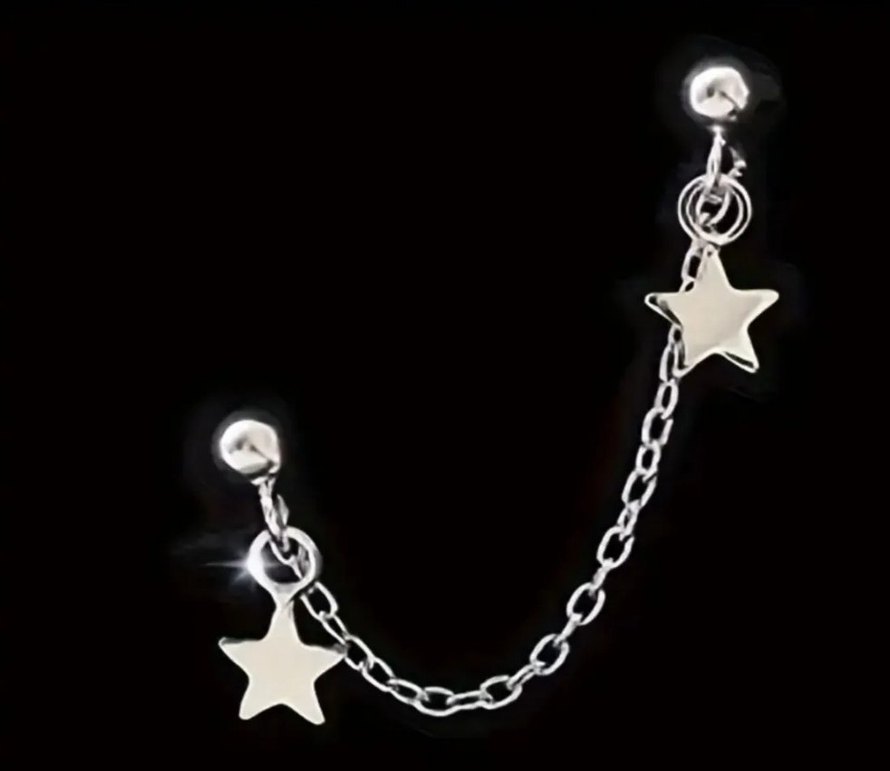 Zincir Detaylı Parlak Yıldız Küpe - Görsel 3