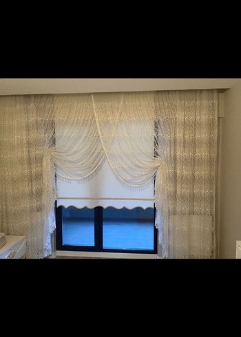 İşlemeli Beyaz Geleneksel Tül Perde - Görsel 4