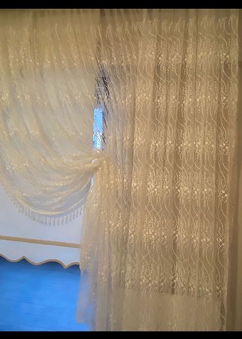 İşlemeli Beyaz Geleneksel Tül Perde - Görsel 3