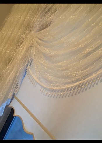 İşlemeli Beyaz Geleneksel Tül Perde - Görsel 2