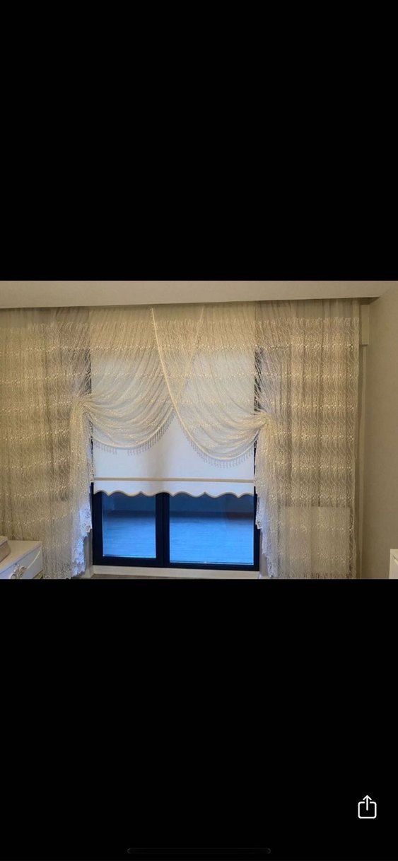 İşlemeli Beyaz Geleneksel Tül Perde - Görsel 4