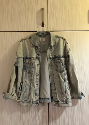 Bershka Gri Düğmeli Salaş Kadın Denim Ceket