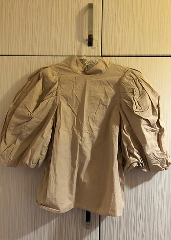 H&M Bej Keten Düğmeli Kadın Gömlek