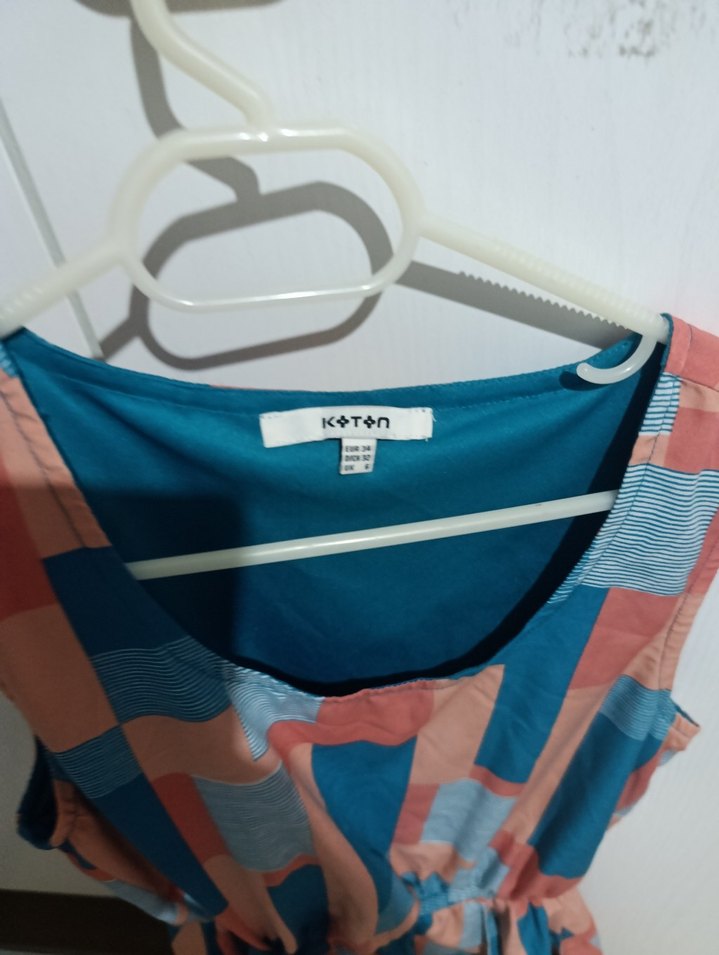 Renkli Desenli Kemerli Midi Elbise - Görsel 3