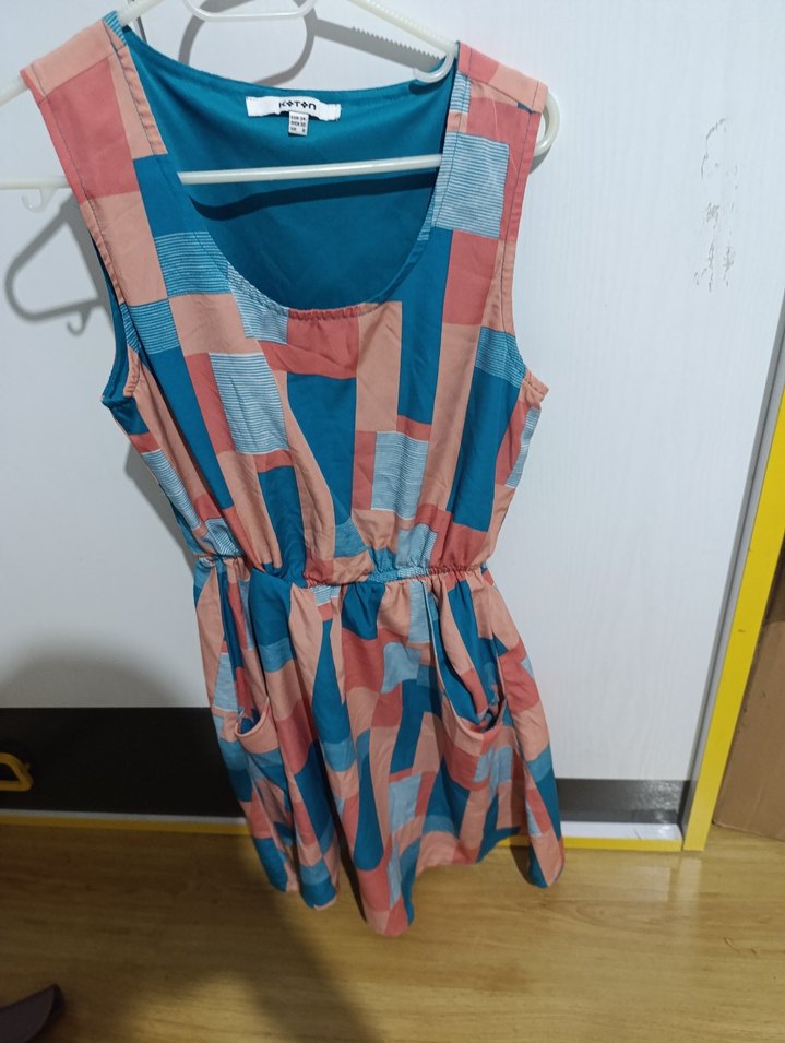 Renkli Desenli Kemerli Midi Elbise - Görsel 2