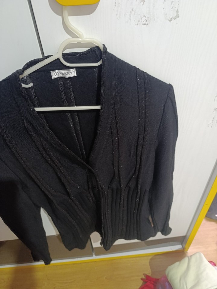 Siyah Kadın Triko Hırka, Uzun Kollu, Midi Boy - Görsel 2