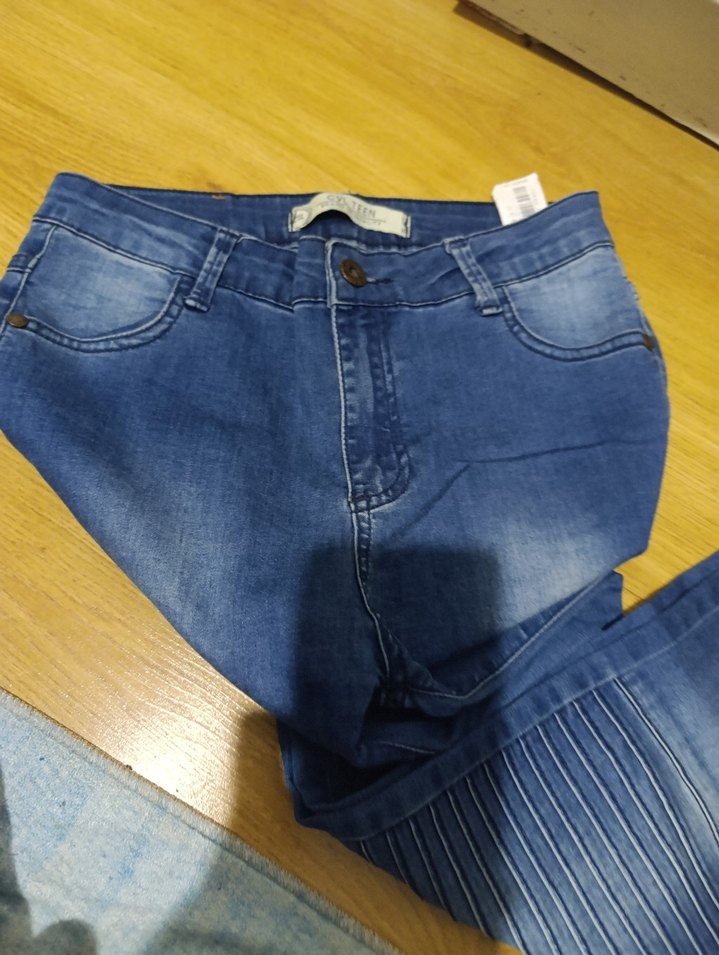 Kadın Mavi Regular Fit Pileli Denim Pantolon - Görsel 3