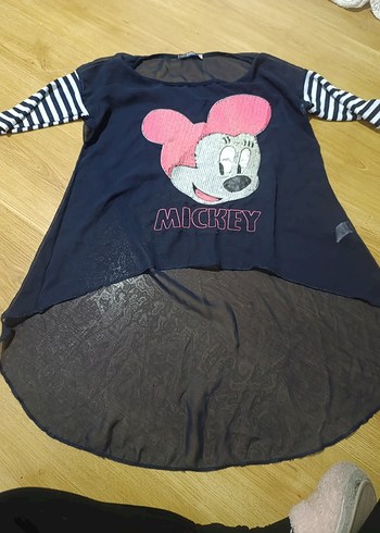 Gri Mickey Baskılı Kız Tişörtü - Görsel 3