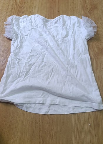 Kız Çocuk Beyaz Kısa Kollu Fırfırlı Tişört - Görsel 2