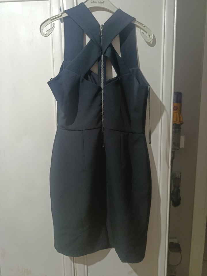 Siyah Drapeli V Yakalı Midi Elbise - Görsel 2