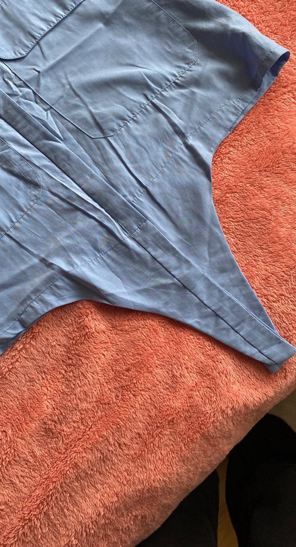 Düğmeli Mavi Kısa Denim Gömlek - Görsel 4