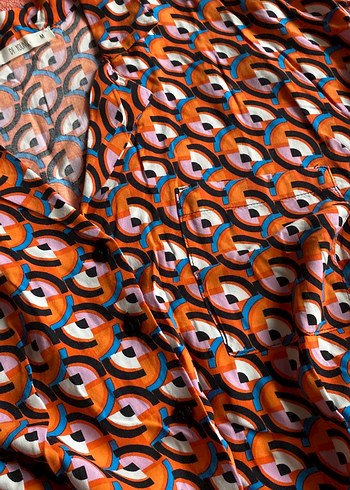 Renkli V Yakalı Kısa Bohem Gömlek - Görsel 4