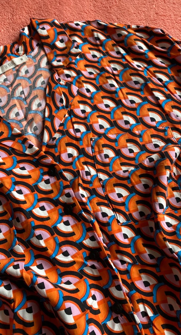 Renkli V Yakalı Kısa Bohem Gömlek - Görsel 4