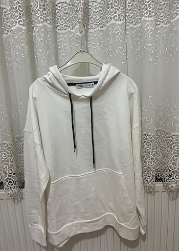 Zara Ekru Kapusonlu Rahat Sweatshirt