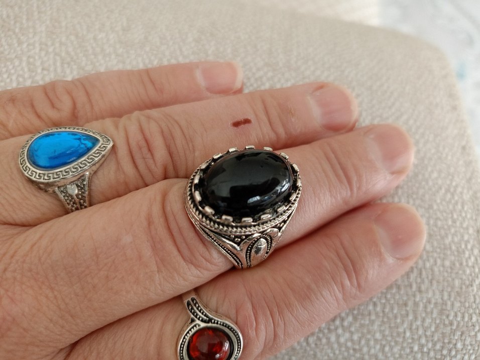 Siyah Taşlı Gotik Erkek Yüzük - Görsel 3