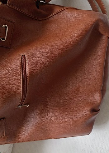 Kahverengi Deri Tokalı Kadın Çanta - Görsel 4