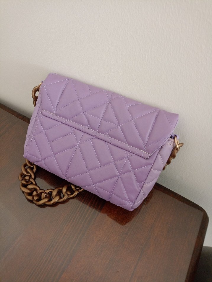 Pastel Mor Zincir Detaylı Kadın Deri Çanta - Görsel 2