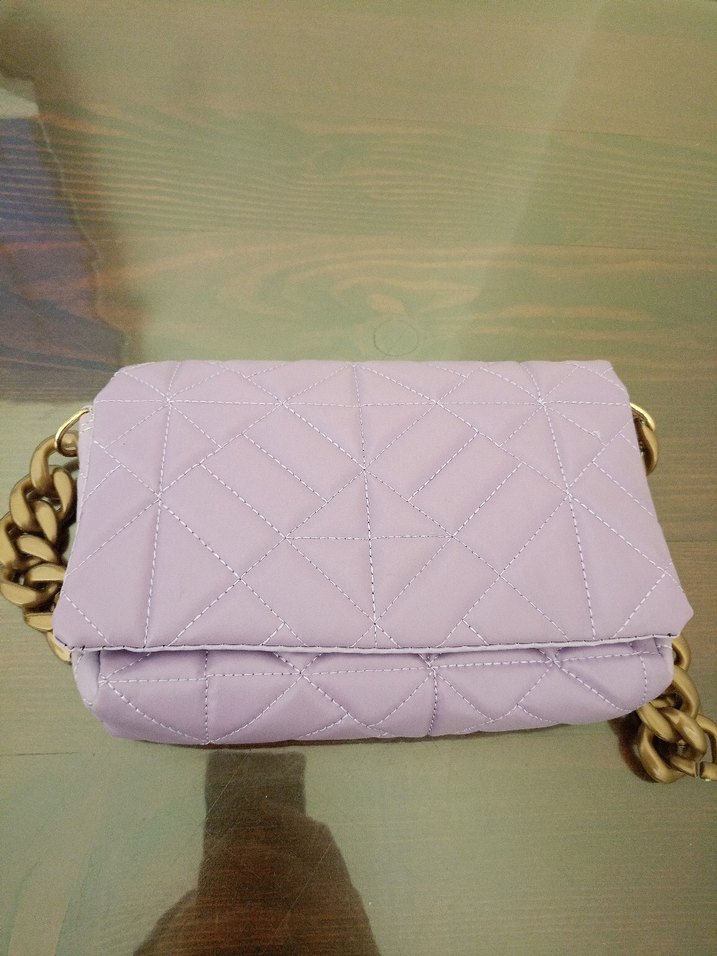 Pastel Mor Zincir Detaylı Kadın Deri Çanta - Görsel 3