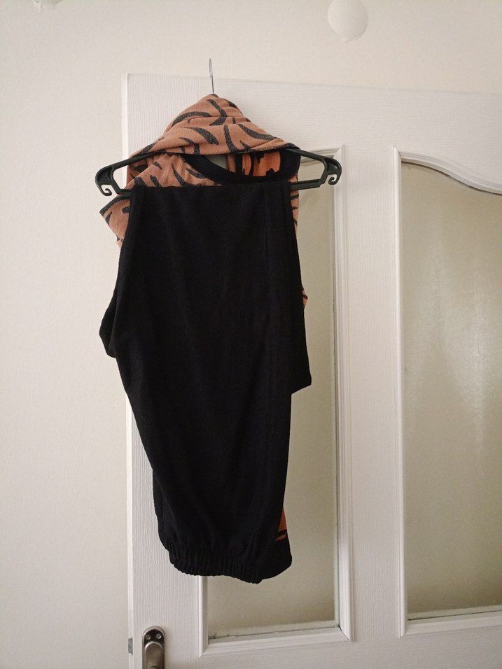 Kahverengi Zebra Desenli Uzun Kollu Tunik takım - Görsel 4