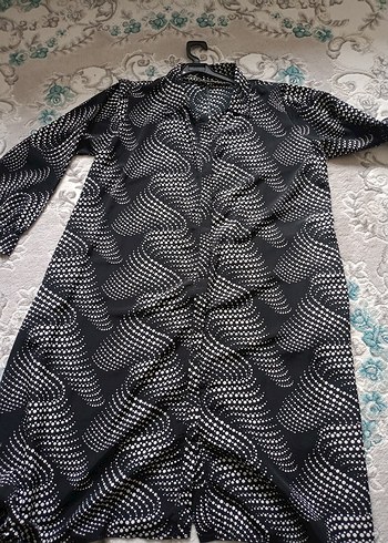 Yılan Desenli Uzun Kollu Pilili Siyah tunık - Görsel 6