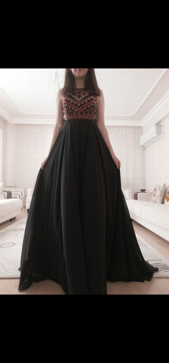 Boncuk İşlemeli Siyah Bohem Uzun Elbise - Görsel 3