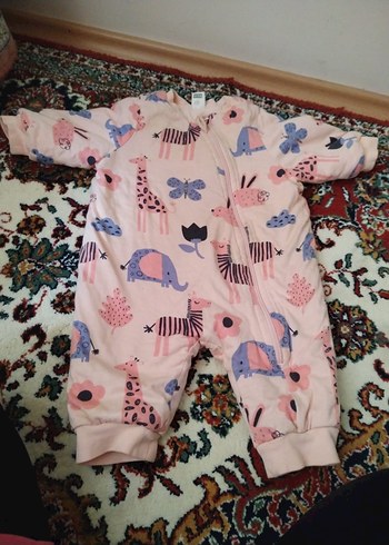 Kız Bebek Fermuarlı Pembe Desenli Polar Tulumu