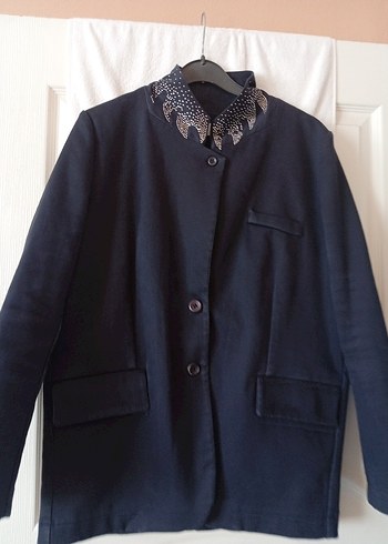 36 Beden Lacivert Kadın Denim Blazer Ceket