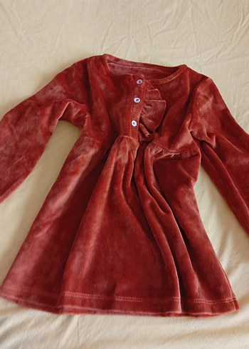 Zara Bordo kadife Uzun Kollu Kız Elbisesi