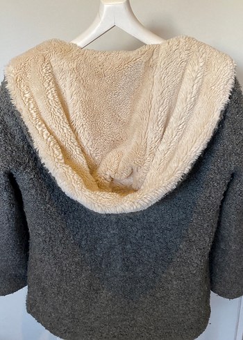 Gri Yünlü Kadın Ceket, Kürk Detaylı - Görsel 5