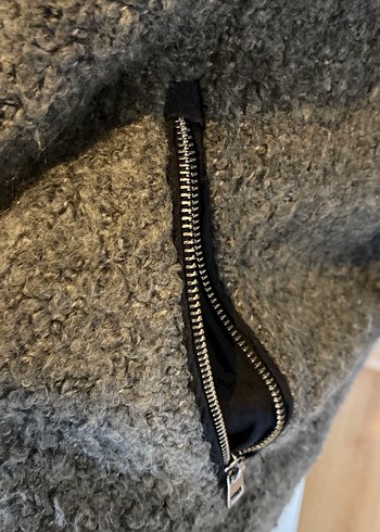 Gri Yünlü Kadın Ceket, Kürk Detaylı - Görsel 4