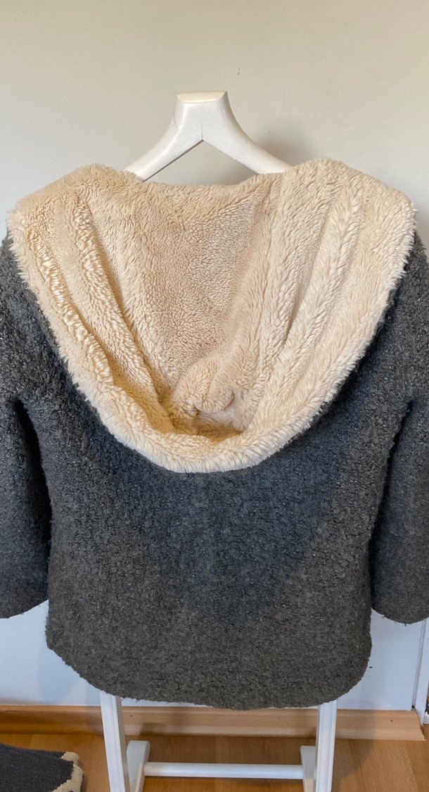 Gri Yünlü Kadın Ceket, Kürk Detaylı - Görsel 5