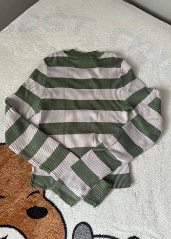 Yeşil Gri Çizgili Balıkçı Yaka Triko Kazak - Görsel 2