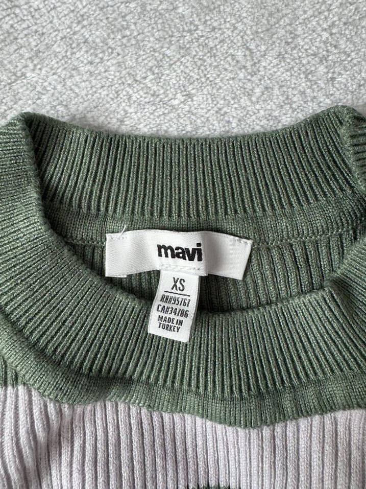 Yeşil Gri Çizgili Balıkçı Yaka Triko Kazak - Görsel 3