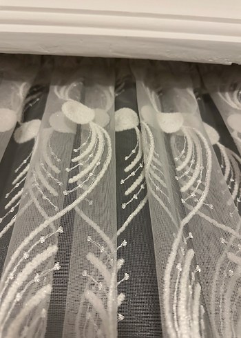 Kanun pile beyaz renk simli tül perde - Görsel 3