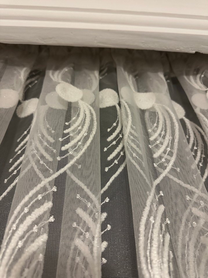 Kanun pile beyaz renk simli tül perde - Görsel 3