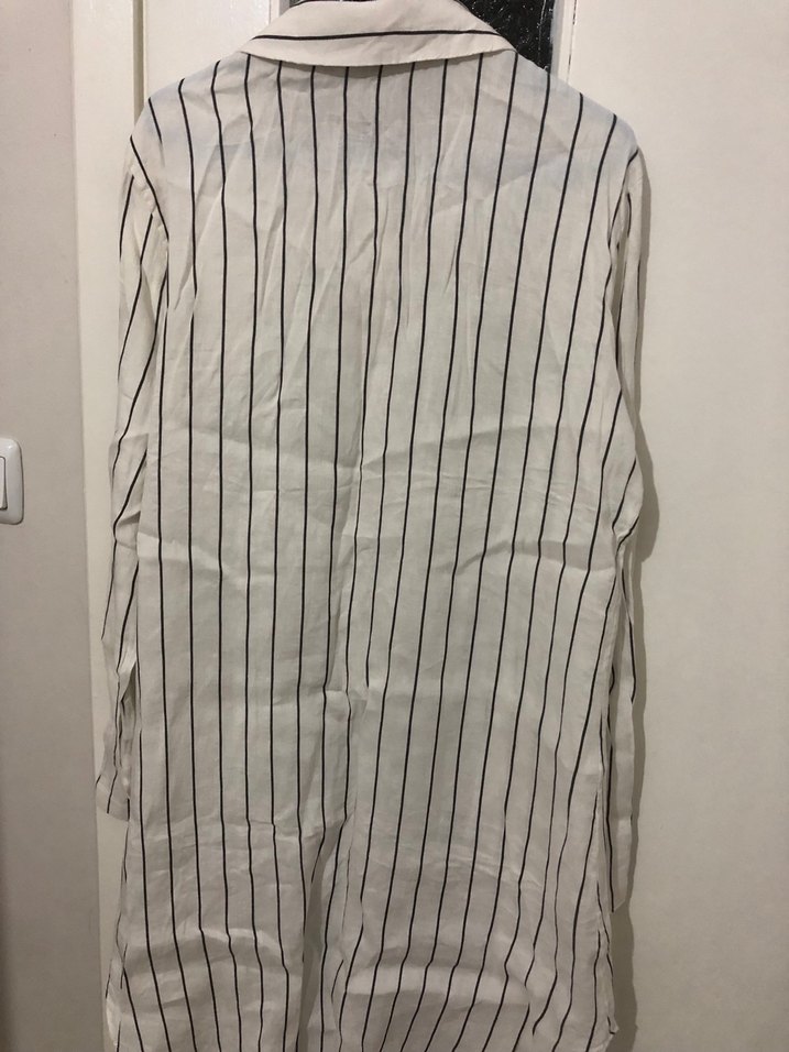 Çizgili Keten Uzun Kollu Gömlek - Görsel 2