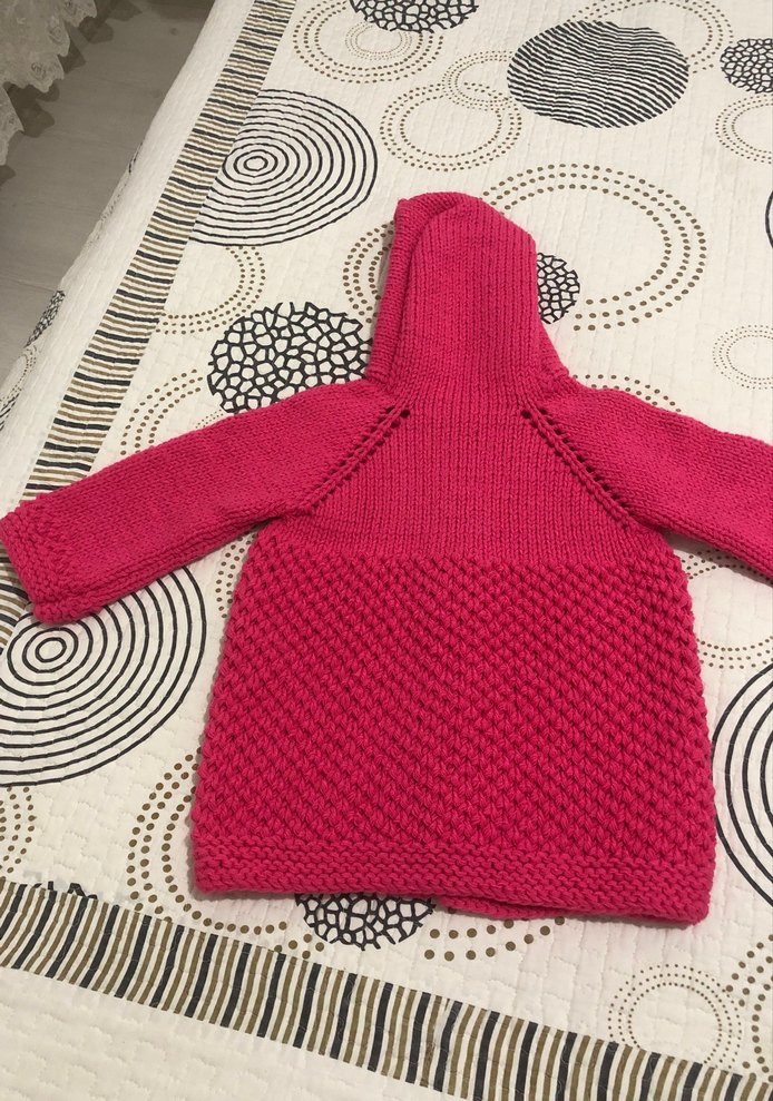 Kız Çocuk Kapüşonlu el Örgüsü Hırka 4-5 yaşa uygun - Görsel 2