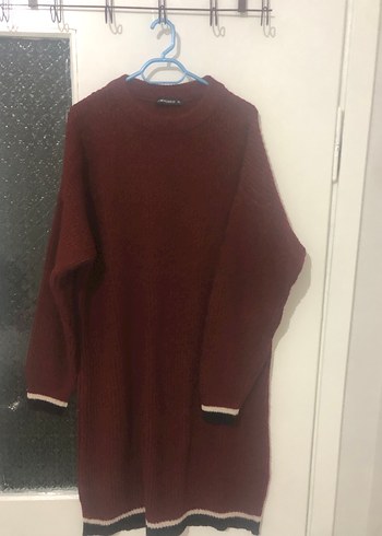 Bordo yün kadın uzun buluz - Görsel 2