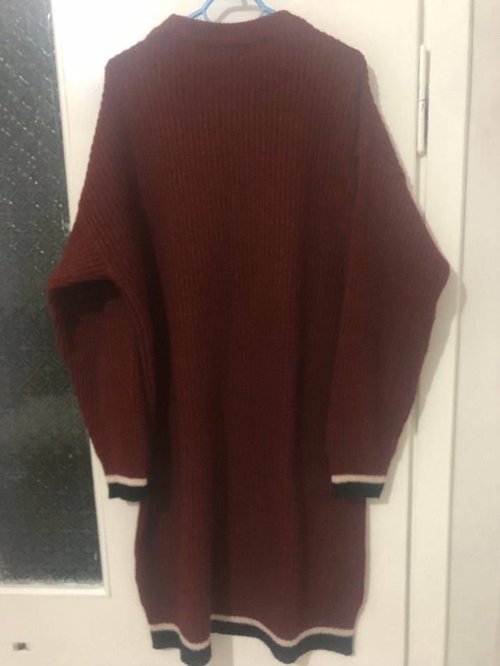 Bordo yün kadın uzun buluz - Görsel 3