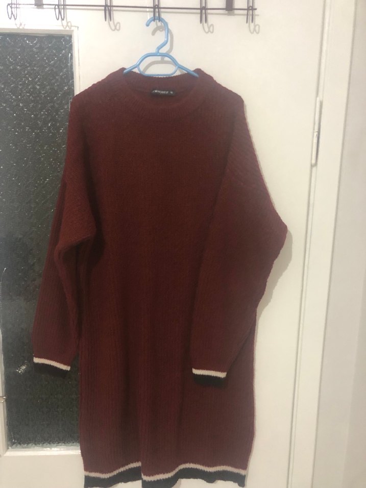 Bordo yün kadın uzun buluz - Görsel 2