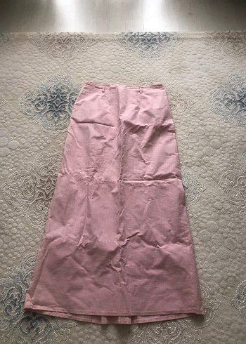 Pembe keten Uzun önden pili kaşeli Kadın Etek - Görsel 2