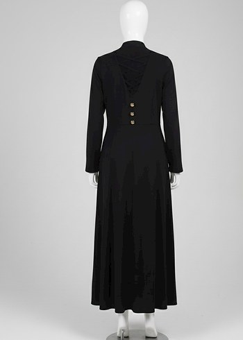 Düğmeli Siyah Uzun Goth Kadın Pardesü - Görsel 2