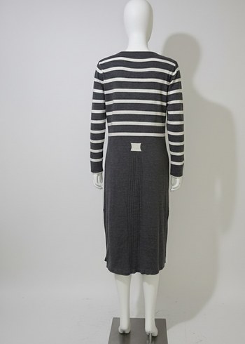 Çizgili Gri Uzun Triko Kadın Hırka - Görsel 2