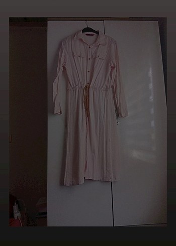 Pembe Keten Uzun Kollu Bohem Elbise