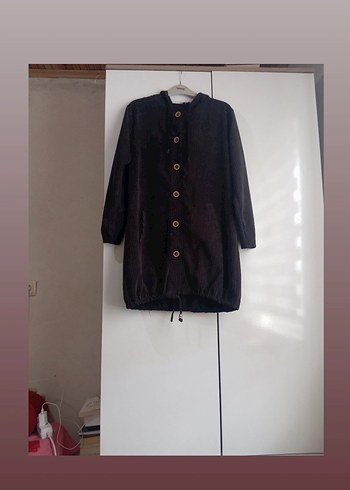 Düğmeli Siyah Süet Midi Mont