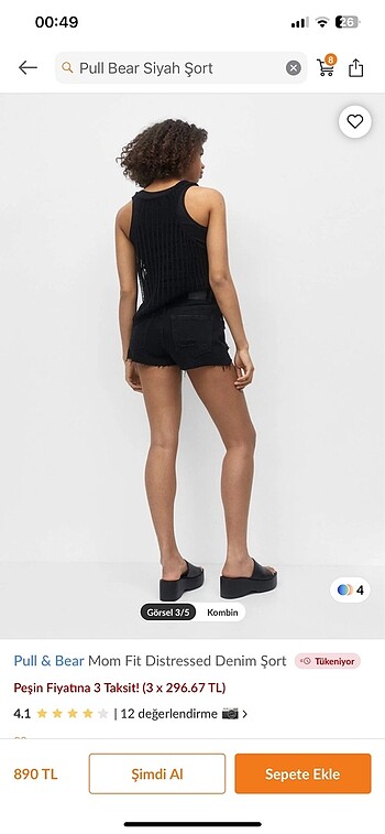 xs Beden Pull&Bear siyah şort