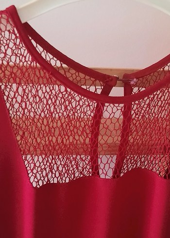 Diğer Dantel Detaylı Bordo Midi Elbise