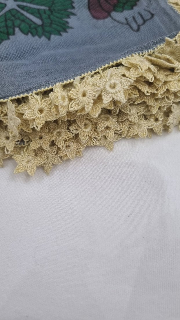 Gri Bohem Renkli Fular Dantel Detaylı - Görsel 2